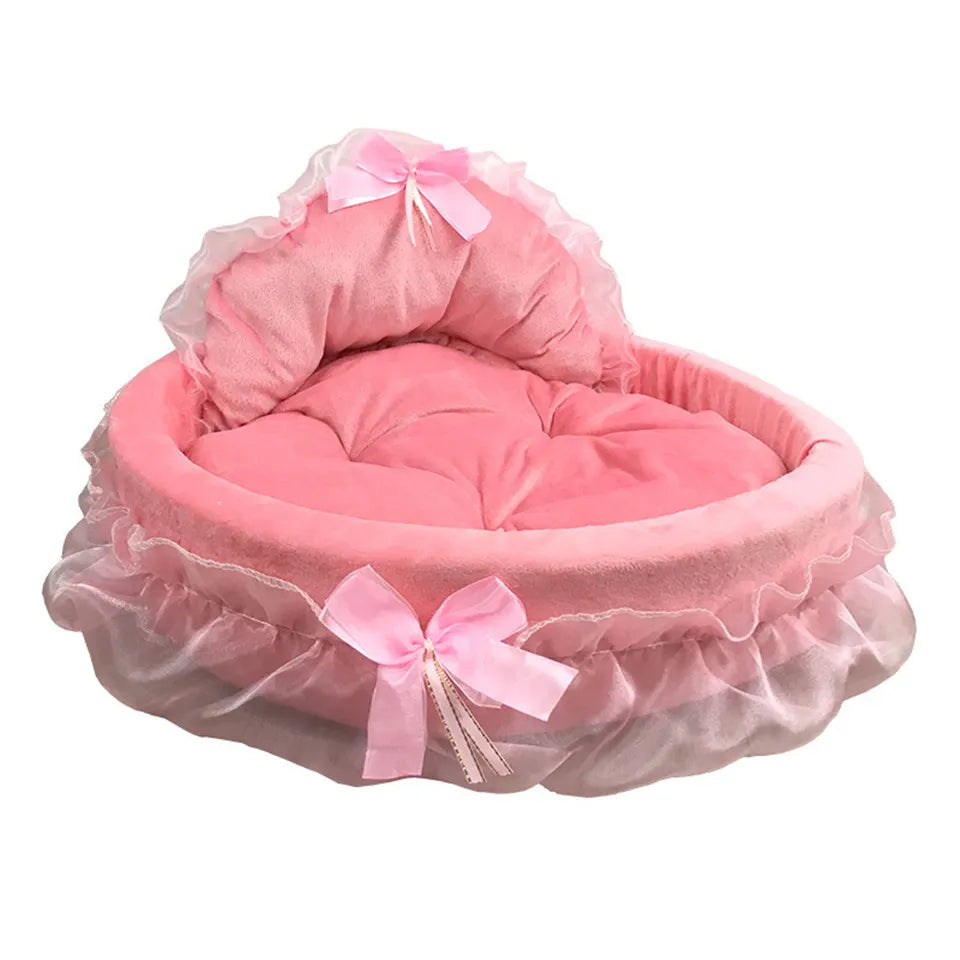 Hanpanda Fantasy Bow Lace Dog Beds For Small Dogs 3D Detachable Oval Princess Pet Bed Dog Soft Sofa Nest Pet Wedding Furnitures