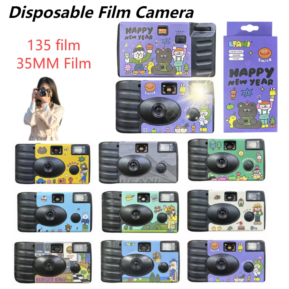 35mm Disposable Film Camera Built-in Flash One Time Use Camera 27 Photo Preloaded Film User-Friendly Operation Vintage Aesthetic