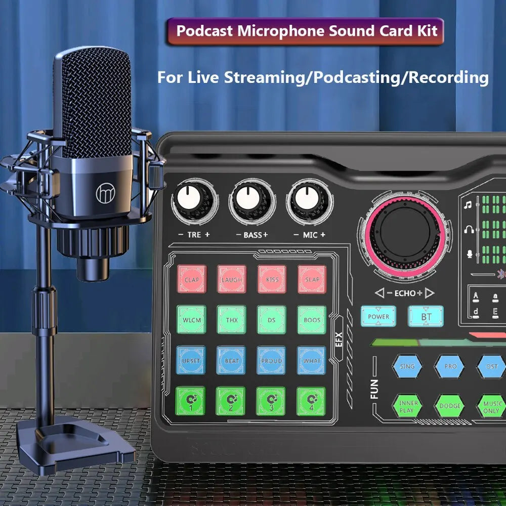 Zealsound Professional Podcast Microphone SoundCard Kit for PC Smartphone Laptop Computer Vlog Recording Live Streaming YouTube