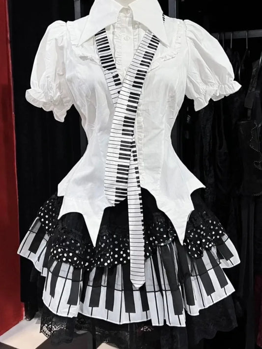 Y2k Dark Gothic Punk Black White Short Skirt Women Hot Chick Y2k Polka Dot Ruffle Cake Skirt Female Cute Chic Lolita Lace Skirts