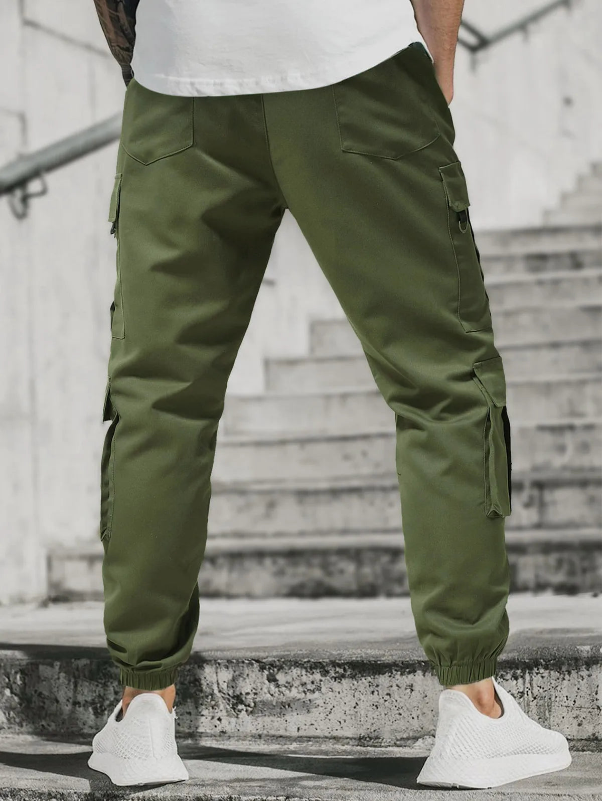 ZAFUL Men's Streetwear Solid Color Multi-pockets Design Techwear Beam Feet Drawstring Cargo Pants