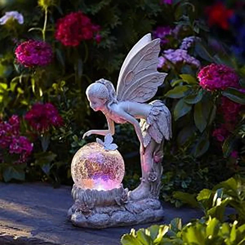 Fairy Tale Flower Fairy Decoration Garden Crystal Ball Girl Statue Solar Light Decoration Resin Crafts