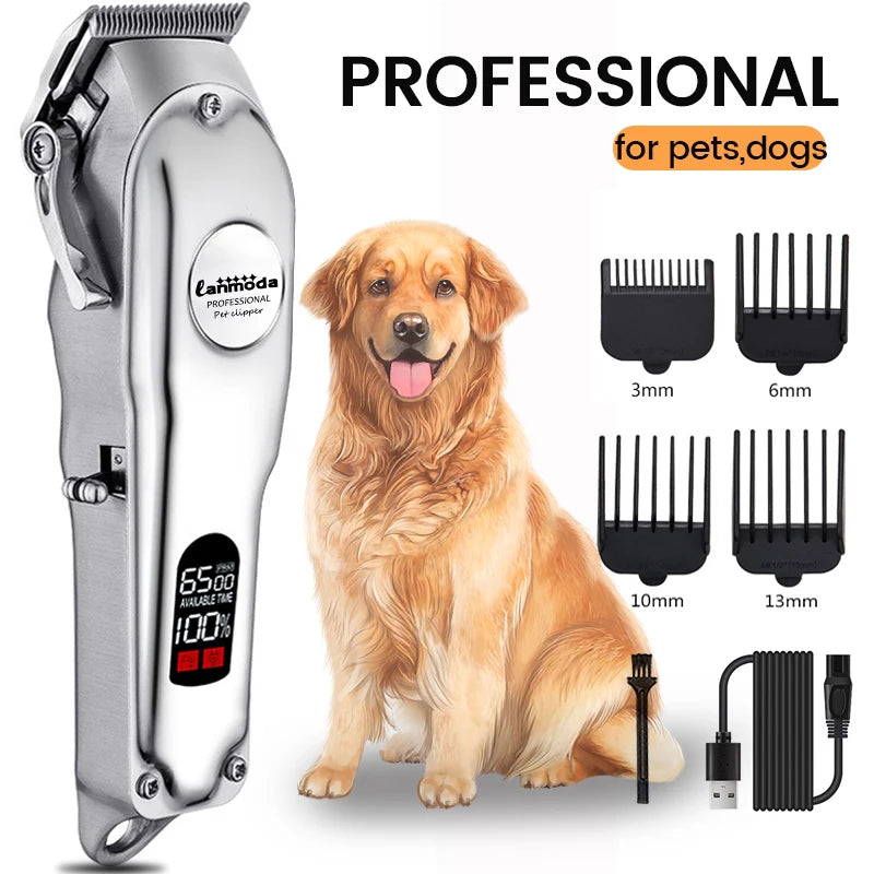 Professional Dog Hair Clipper All Metal Rechargeable Pet Trimmer Cat Shaver Cutting Machine Puppy Grooming Haircut Low Noice