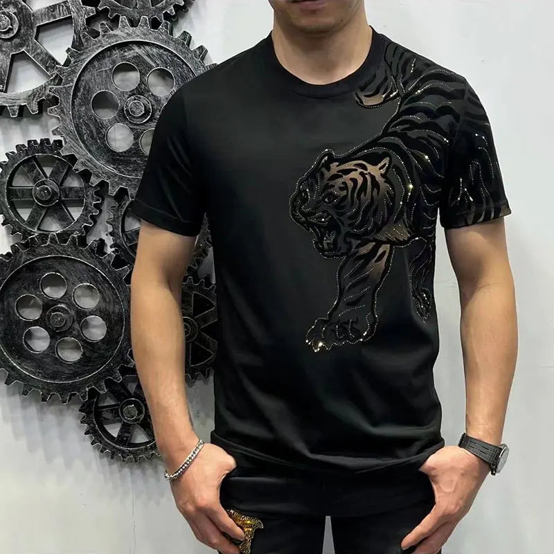 2024 Elegant Fashion Harajuku Slim Fit Ropa Hombre Loose Casual All Match Tshirts Printed O Neck Insert Short Sleeve T-shirts