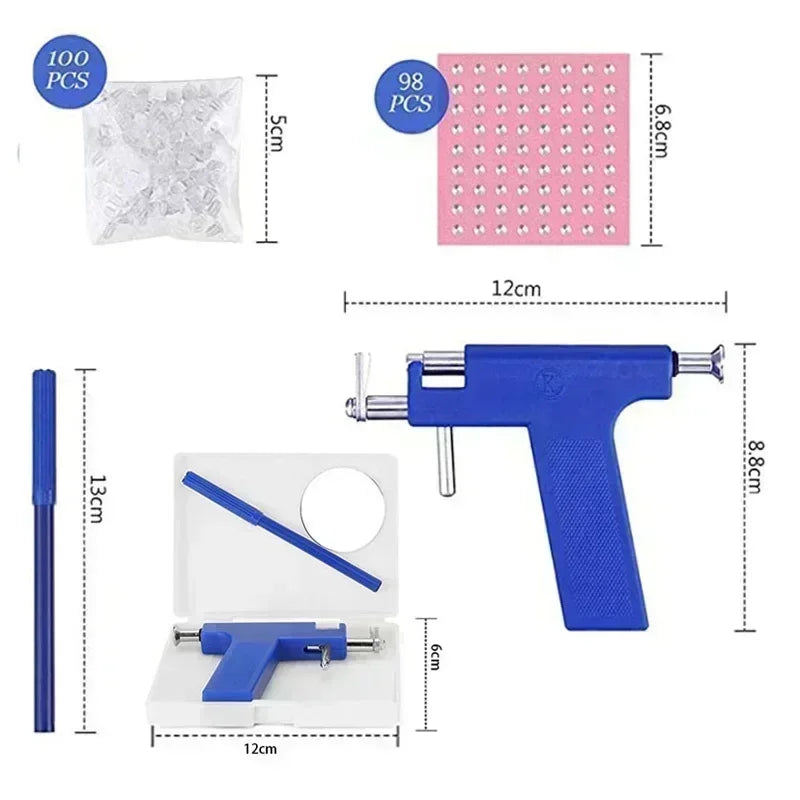 98PCS Pro Ear Body Nose Navel Lips Tongue Piercing Gun Machine Supply Tool Kit Set Ear Studs Healthy Safty Sterile Piercer