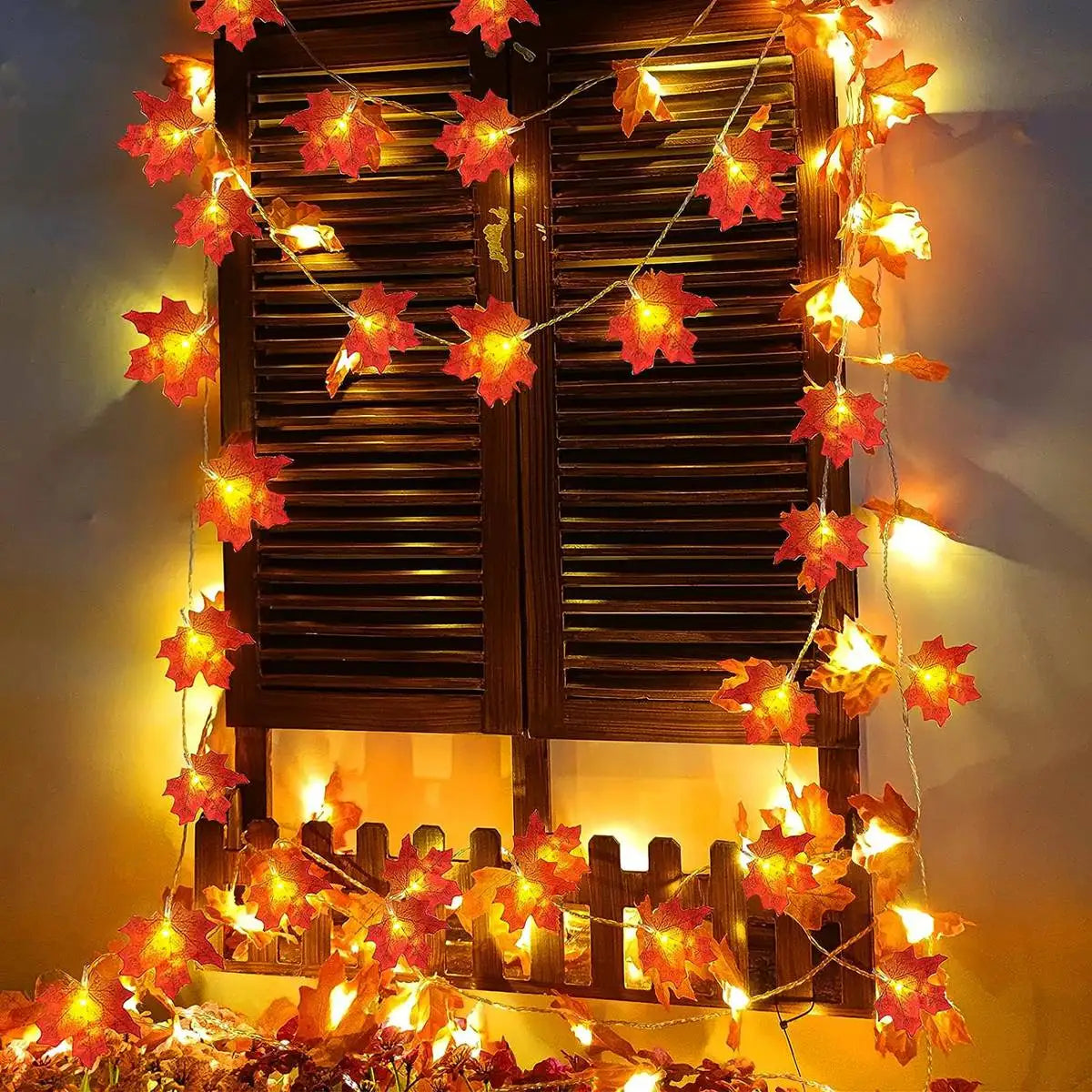 1PC Maple Leaf String Lights 10/20/30/40 LED Lights Battery Operated Waterproof For Halloween Outdoor Autumn Thanksgiving Decor