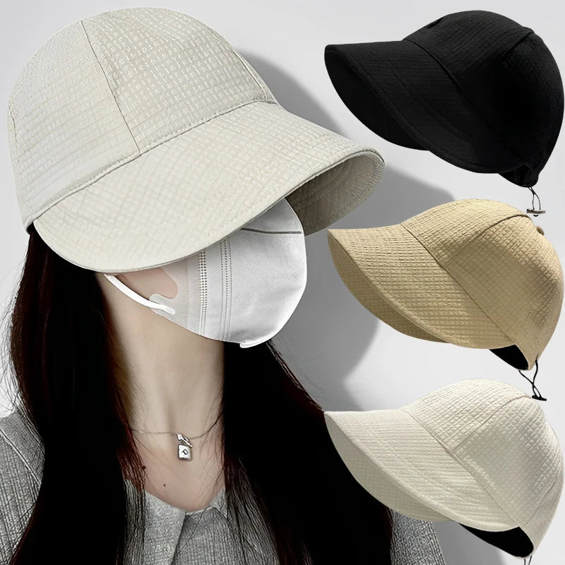 Summer Sun Hats Sunshade Hat Wide Brim Drawstring Adjustable Foldable Women Men Cap Quick-drying Hats Visors Fisherman Caps