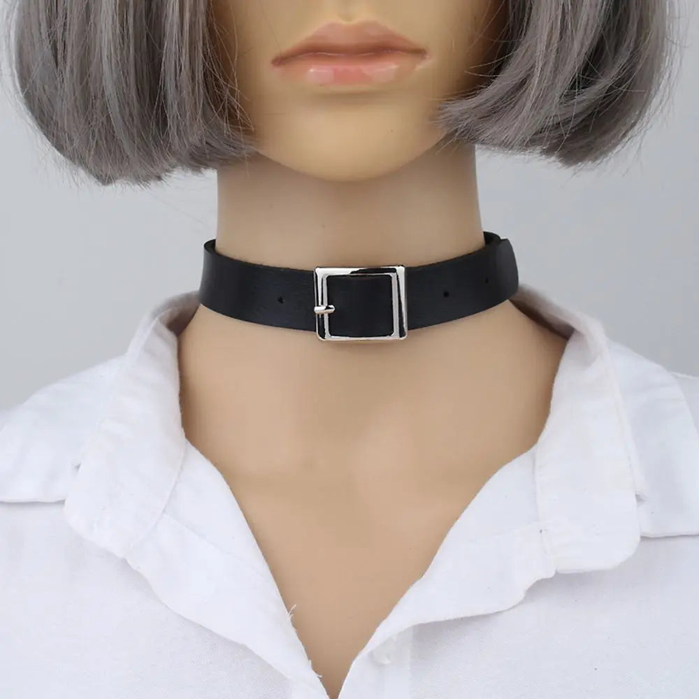 Fashion Gothic Punk Collar Necklace PU Leather Choker Necklace Buckle Collar