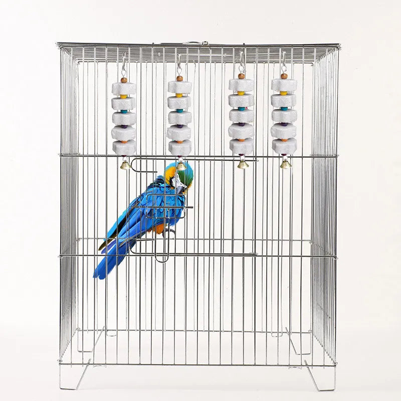 Bird Cage Toy Mineral Molar Stone Chewing Toy Flower Shape Hanging Type With Bells Sounding Toy For Parrot Bird Accessories