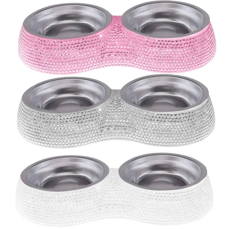 Rhinestone Dog Bowl Pet Supplies Bling Rhinestones Stainless Steel Pet Bowls Double Food Water Feeder For Pets Puppies Cats