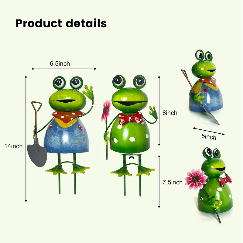 Garden Frog Statue Outdoor Decor Cute Metal Frog Yard Art Sculpture 3D Spring Frog Figurine Garden Statue for Lawn Patio