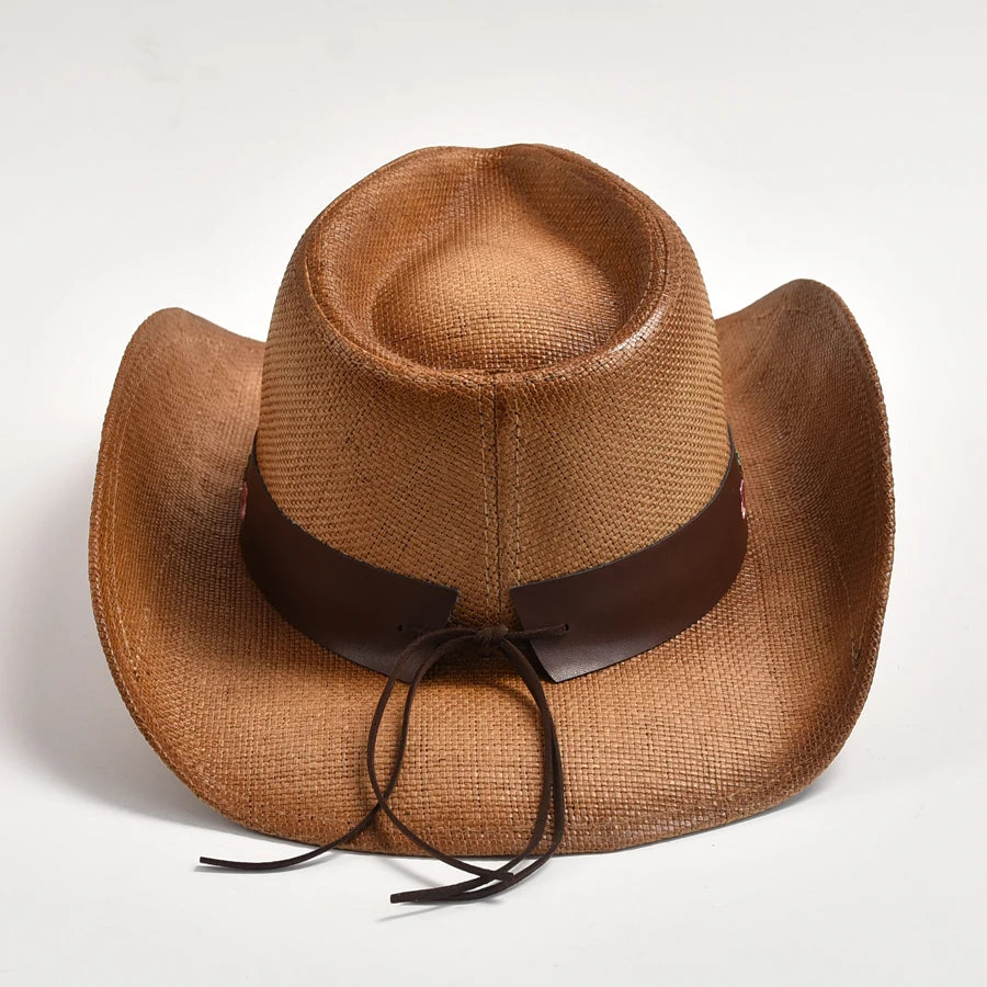 New Straw Western Cowboy Hat Summer Outdoor Travel Beach Sun Hat Men's Women's Vintage Gentleman Lady Cowgirl Jazz Hat