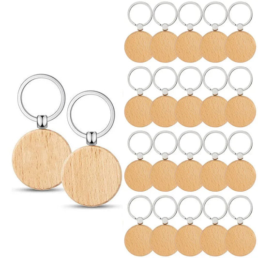 20Pcs Round Wooden Keychain Blank Bulk Wholesale Wood Key Chains Ring