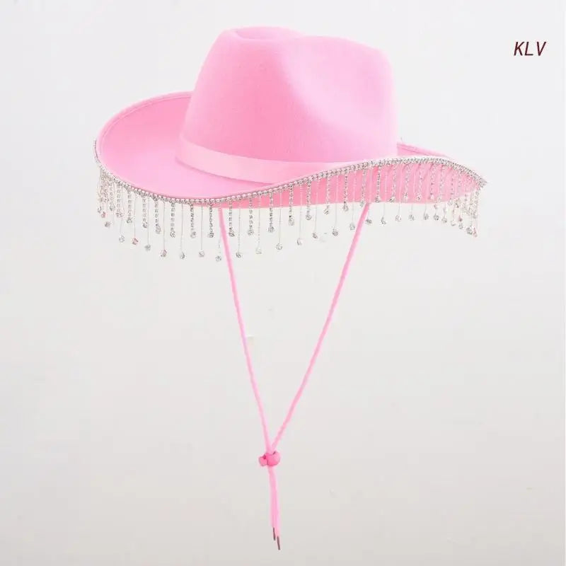 Bride Cowgirl Hat for Adult Wedding Cowboy Hats with Rhinestones Fit Most Women for Theme Party Black White Pink