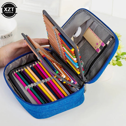 72 Holes School Cases 3 Compartments Canvas Pencil Cases Student Pen Box Storage Bag For Artist Stationery Supplies