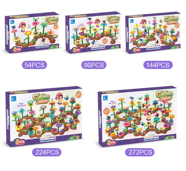 Girls DIY Flower Garden Toys Building Blocks Kids Toddlers Playset Bouquet Creative Growing Floral Garden Parents-child Interct