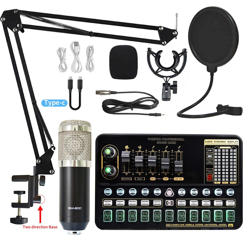 Go BM 800 Condenser Microphone Bundle Professional Studio Microphone Live Sound Card Wireless Adjustable Mic Suspension Scissor