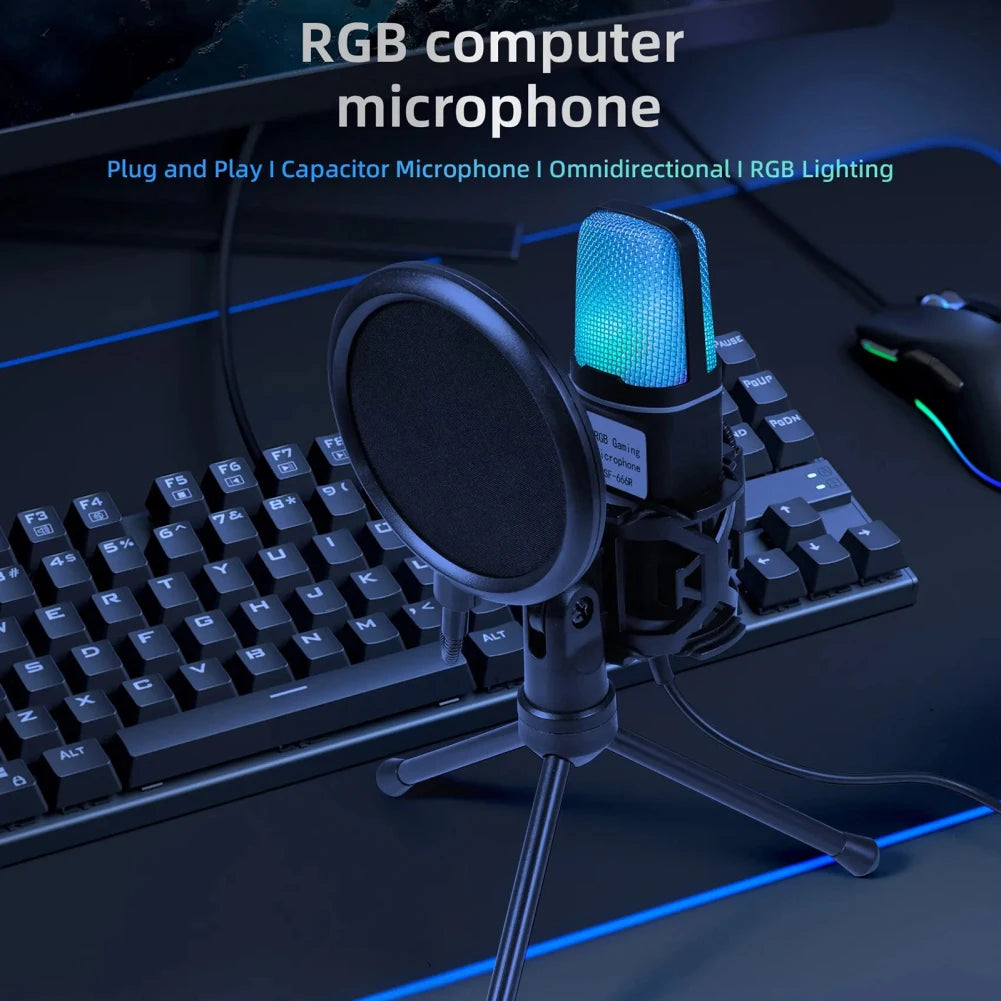 USB Wired Microphone Professional Video Recording RGB Condensador Gaming Mic with Stand For Podcast Studio Streaming Desktop