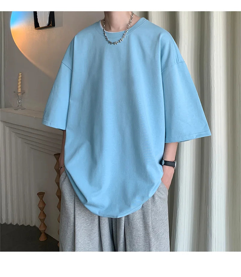 Men's Cotton T-shirts White Mens Oversized T Shirt Solid Summer Casual Wear Tee Shirts Fashion for Men 5XL Male Clothes