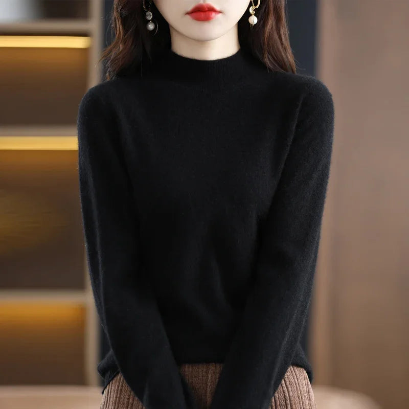 Women Sweater Long Sleeve Mock Neck Warm Winter Basic Knitted Pullovers Solid Loose Knitwear Casual Korean Fashion Jumper 2024