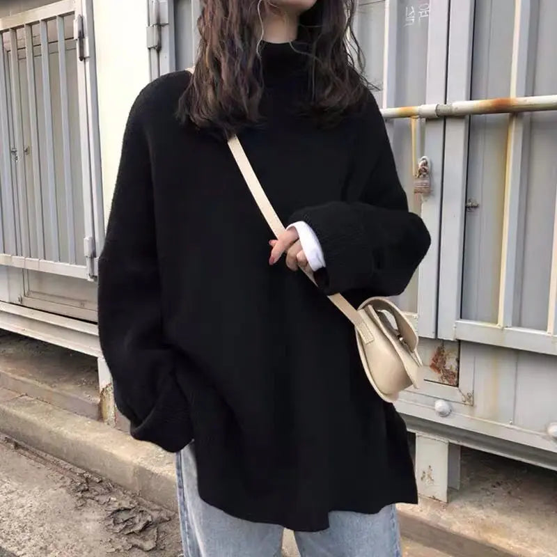 New High-neck Sweater Loose Casual Women's Medium-length Outer Wear Thickened Korean Hundred Bottoming Shirt