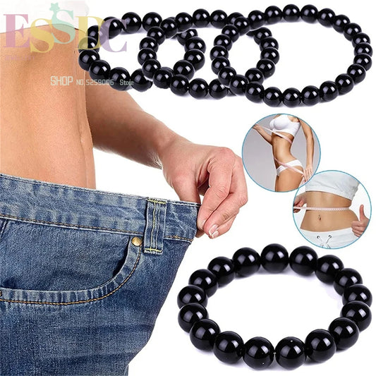 Natural Black Jade Tiger Eye Stone Beads Elastic Single Loop Energy Slimming Weight Loss Bracelet For Men Women Health Jewelry