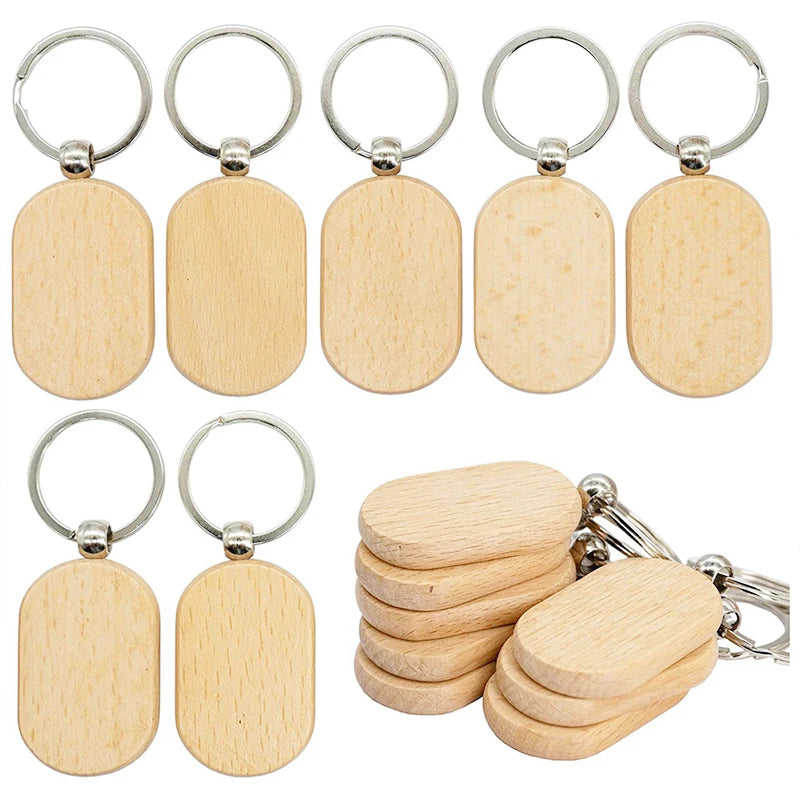 50/100pcs Blank Racetrack-Shaped Wooden Keychain DIY Wood Car Keyring Bulk Wholesale for Laser Engraving Customized Gift