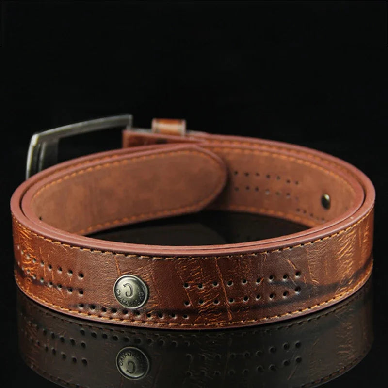 Men Casual Waist Belt Men Hollow Rivet Punk Style Wide PU Leather Belt for New Fashion Strap Male High Quality Jeans Men's Belt