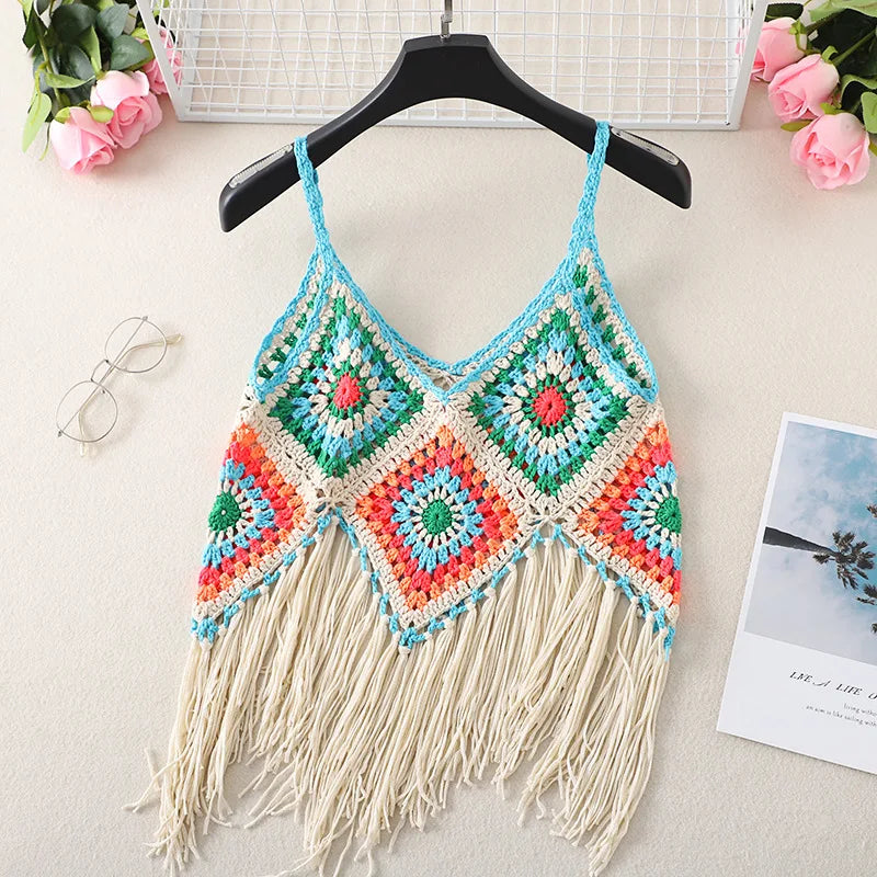 New Hollow Vest for Women Boho Tanktop Bohemian Crop Tops National Style Camisole Lady Free Shipping