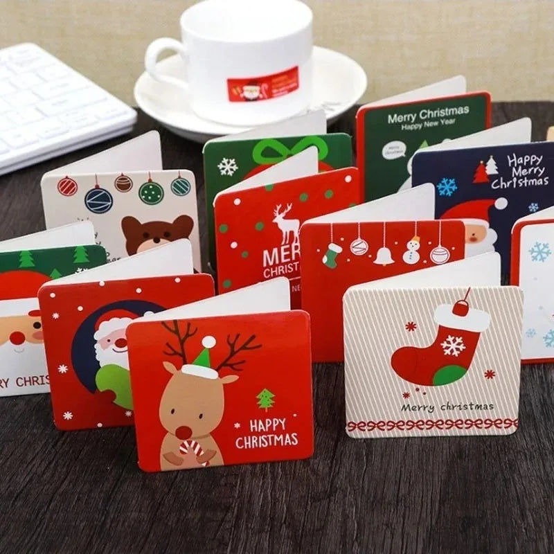 24 Pcs/lot Christmas Greeting Card Kids Mini Christmas Blessing Greeting Cards Envelope New Year Postcard Gift Card Xmas Party