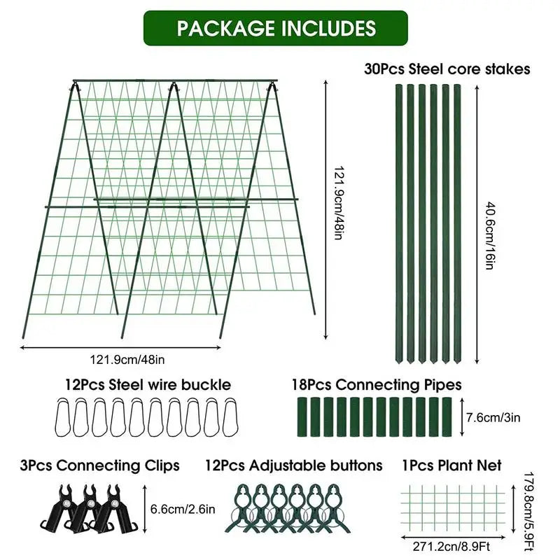 Cucumber Trellis Set A-Frame For Garden Vegetable Plant Grow Supports Fit Climbing Plant Detachable With Net And Clips Accessory