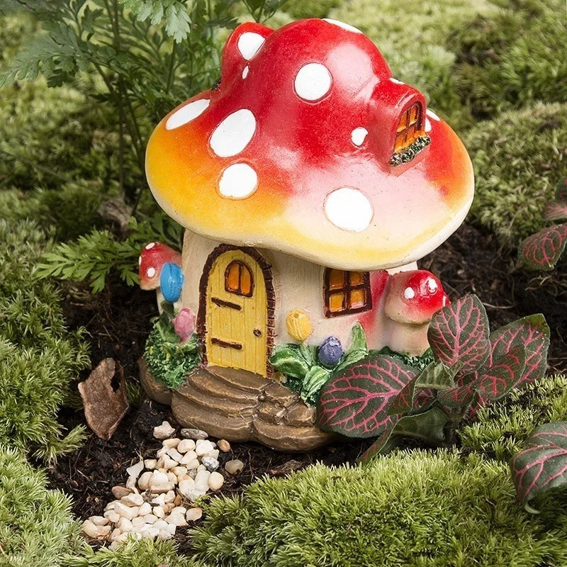 Cute 8.5cm*10cm Mushroom House Miniature Resin Ornament Fairy Garden Flower Potted Plant Craft Home Decor