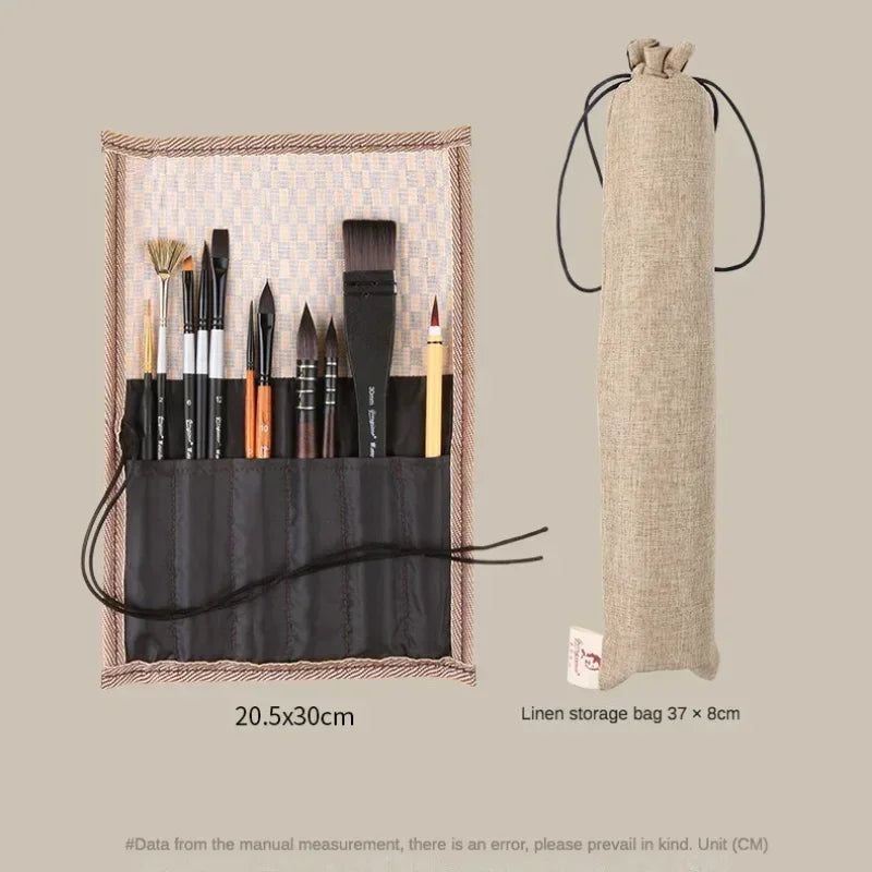 11 Pcs Animal Hair Brush Bamboo Curtain  Set Nylon Hair Watercolor Fan-shaped Pigment Board Brush Professional Grade Paintbrush