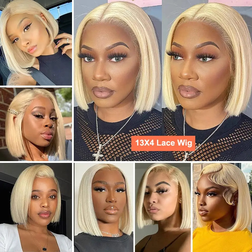 613 Blonde Short Bob Wig Transparent Lace Front Human Hair Wigs Straight 13X4 Burgundy 99j Brown Colored Cut Lace Frontal Wig