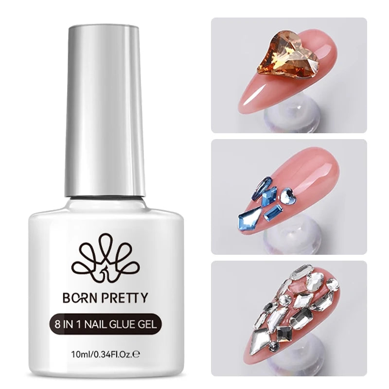 BORN PRETTY 10ML 8-in-1 Strong Nail Glue Gel Nail Polish Transparent Clear Function Gel Thickness Rubber Base Rhinestone Glue