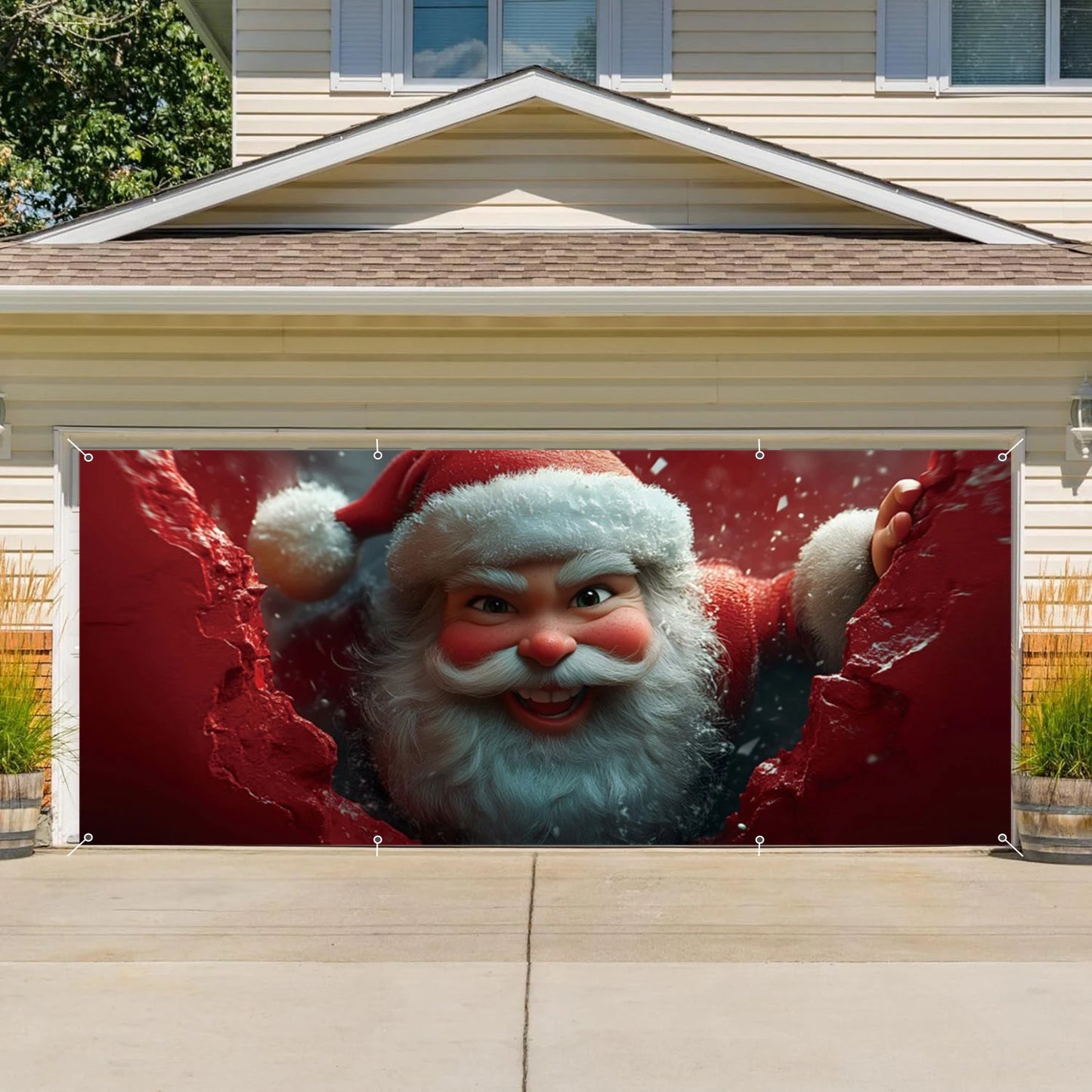 Christmas Santa Claus Garage Door Decoration Banner Large Outdoor Garage Backdrop Winter Christmas Decor Photography Background
