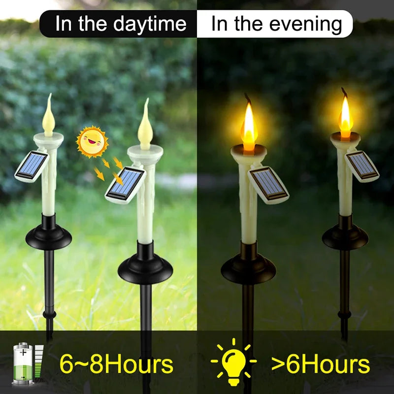 Solar Dual-purpose Candle Light with Candlesticks Holders Waterproof LED Solar Lamp for Outdoor Garden Lawn Pathway Decoration