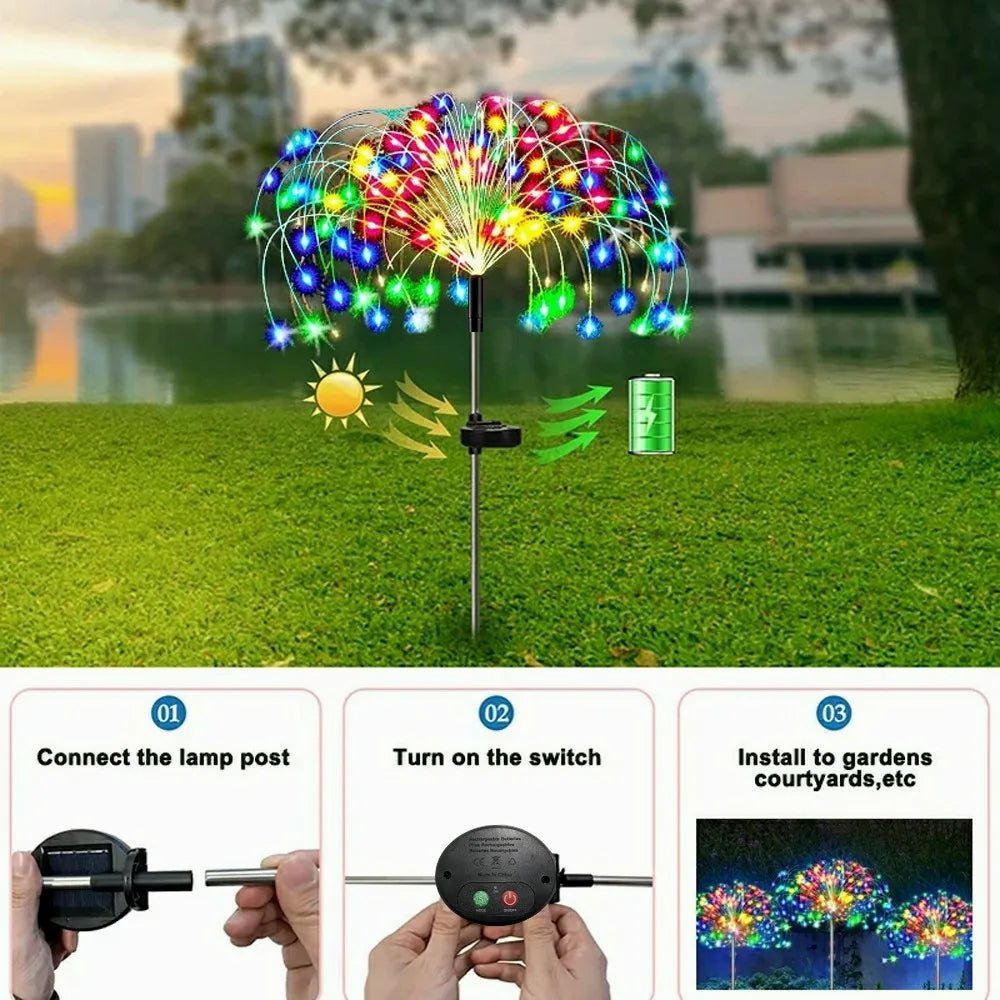 LED Solar Firework Fairy Lights Outdoor Waterproof Lawn Pathway Garden Lights For Patio Yard Party Christmas Wedding Decoration