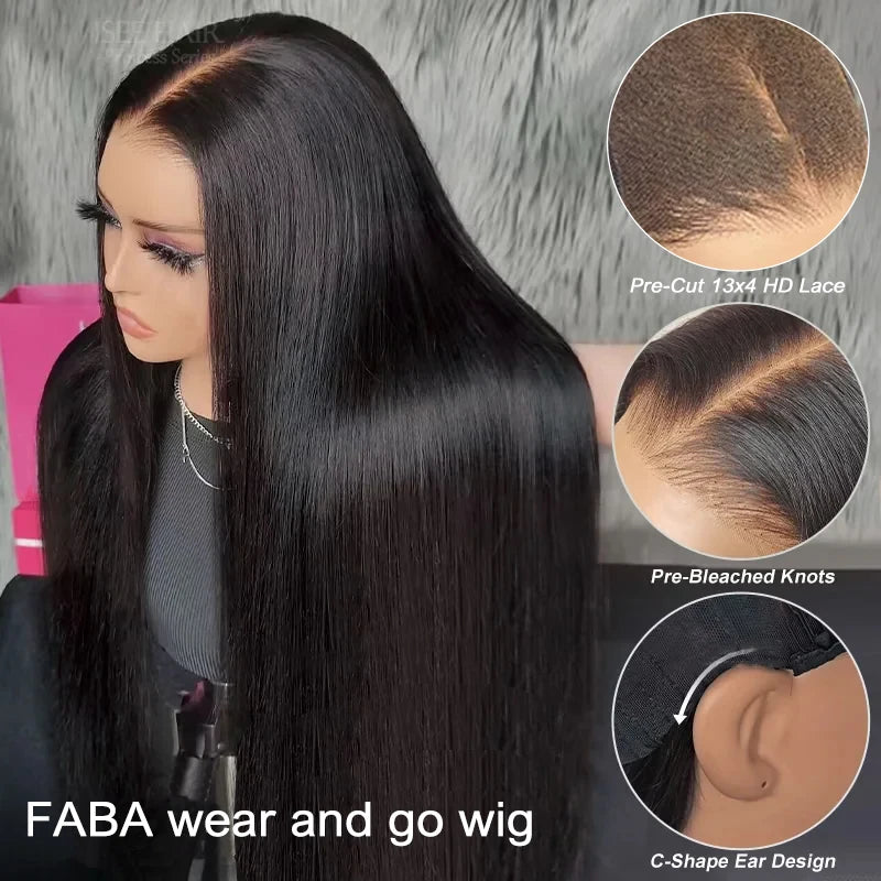 32 Inch Black Straight Lace Front Wig Human Hair 13×4 Glueless Lace Front Wig Natural Color Straight Human Hair Wig 180% Density