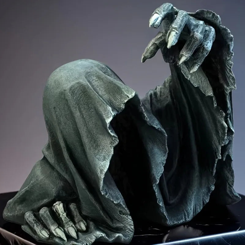 Spooky Black Grim Reaper Halloween Decor - Resin Ghost Cloak Statue For Outdoor & Home Perfect For Haunted House Themes