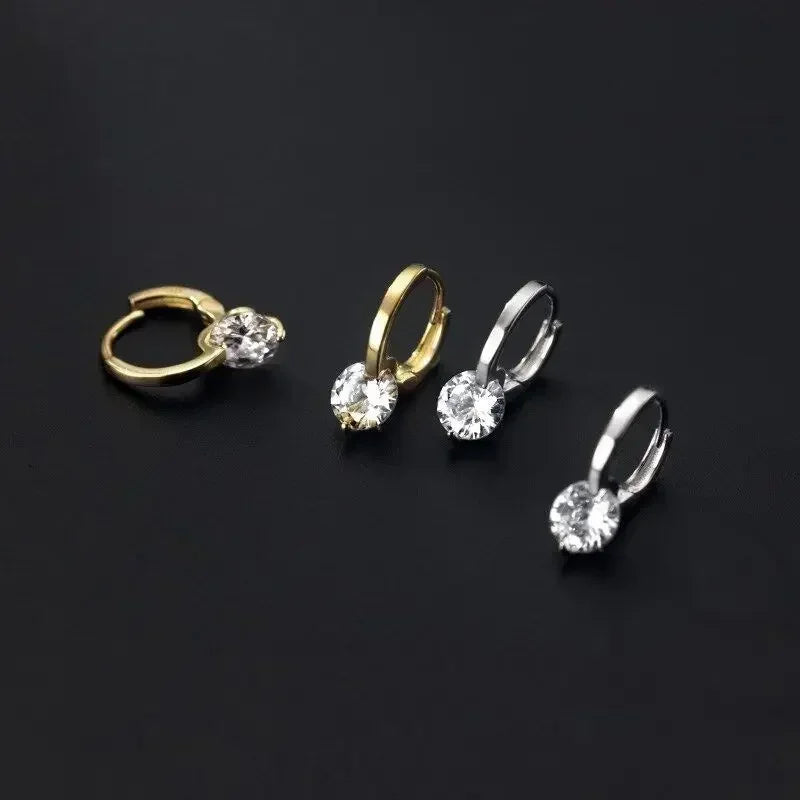 2024 New Fashion Gold Color Round Zircon Simple Drop Dangle Earrings for Women Charm Korean Hoop Jewelry Wedding Birthday Gift