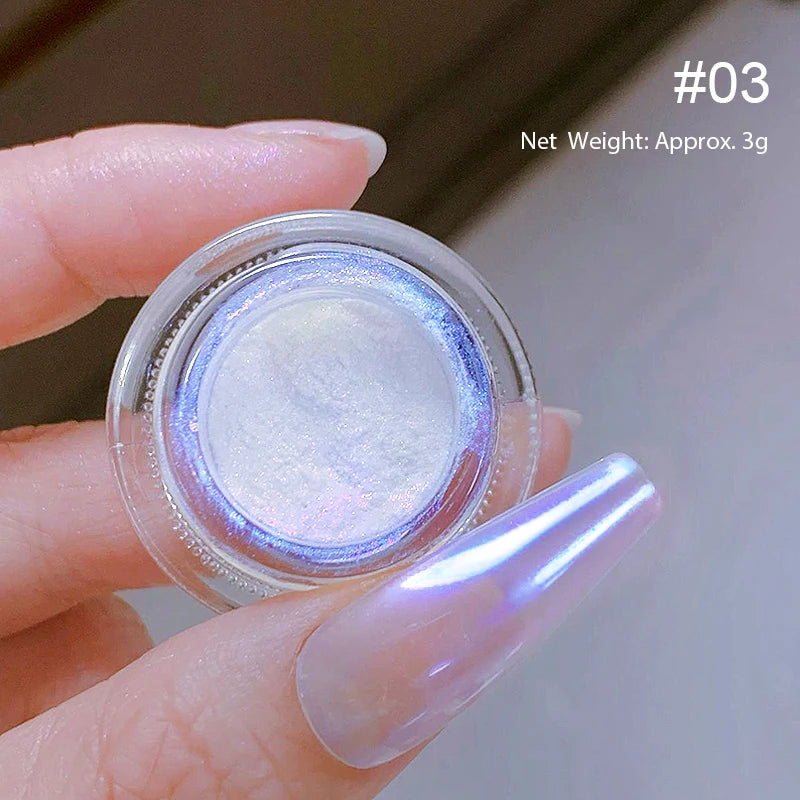 Aurora Pearl Nude Pink White Nails Glitter Dust Chrome Moonlight White Rubbing on Powder Shell Mirror Pigment Nail Art Supplies