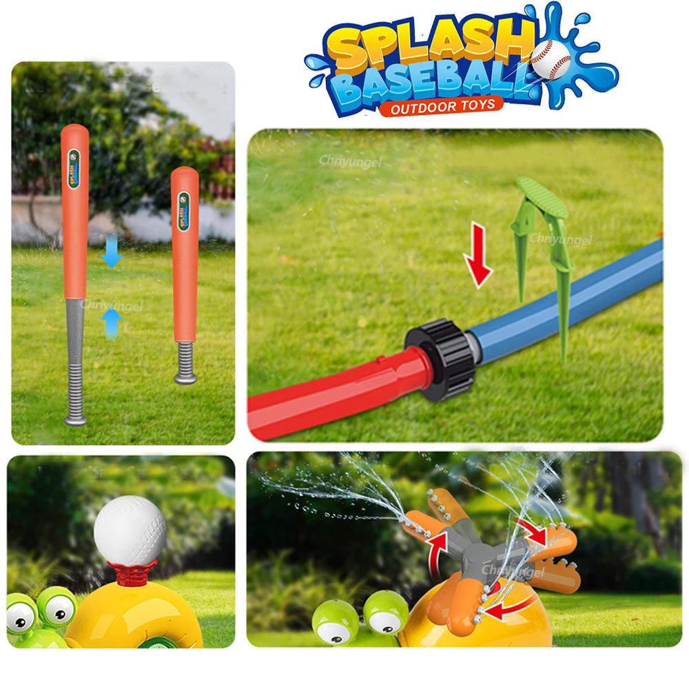 2 in 1 Water Sprinkler Baseball Toy for Kids Baseball Toy Water Game 360° Roating Spray Play for Summer Backyard Lawn Pool Party