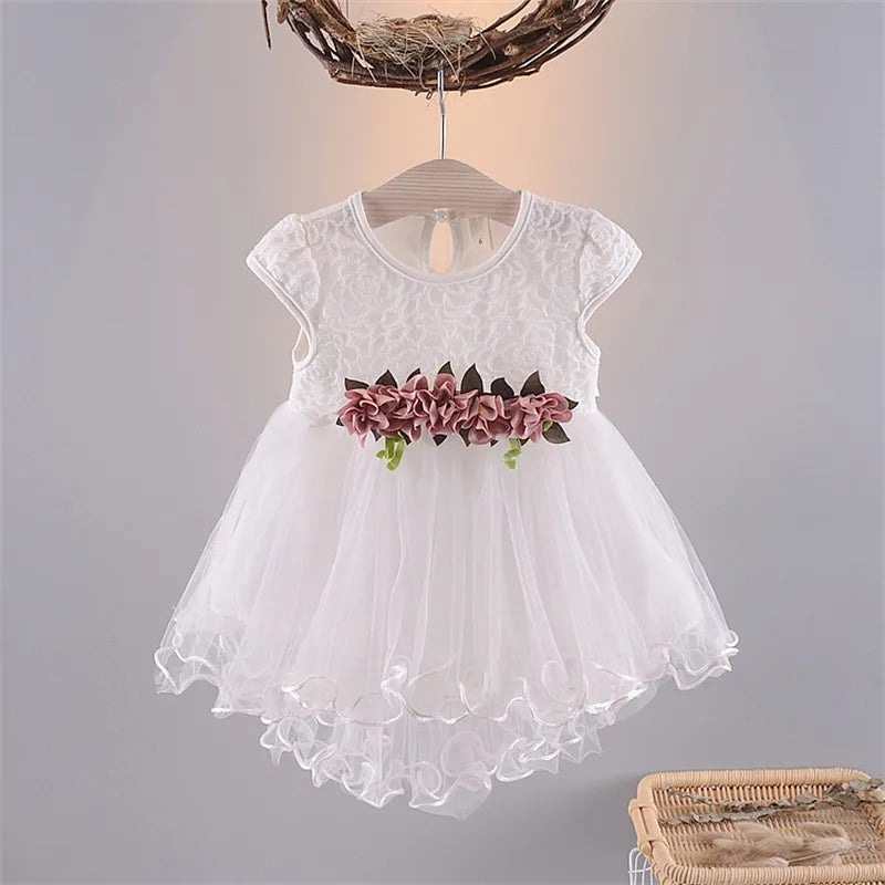 0-4Years Baby Girls Dress Kid Princess Party Clothes Toddler 4 Color Flower Mesh Children Clothing Sleeveless Summer Outfit A457