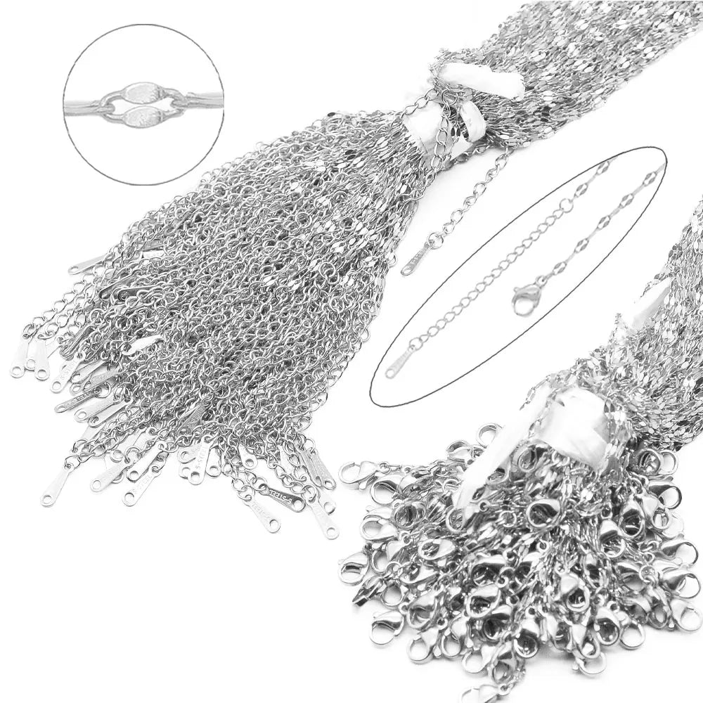 100pcs/Lot Bulk Wholesale 316 Stainless Steel Lip Shaped Water Wave Chain Choker Necklace for DIY Jewelry Silver Color Women