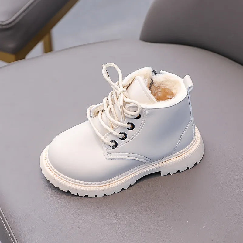 2022 Autumn Winter Boots for Kids Leather Shoes Thicken Warm Girl Snow Boot Cotton Shoes for Boy Sneakers