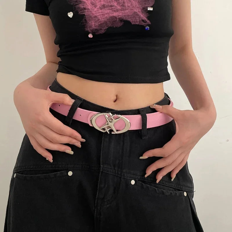 Y2k Belt Pu Leather Waistband Jeans Pants Decorative Belt Punk Moon Star Buckle Belt Design Cross Metal Vintage Gothic Men Women