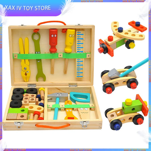 Educational Montessori Kids Toys Wooden Toolbox Pretend Play Set Preschool Children Nut Screw Assembly Simulation Carpenter Tool