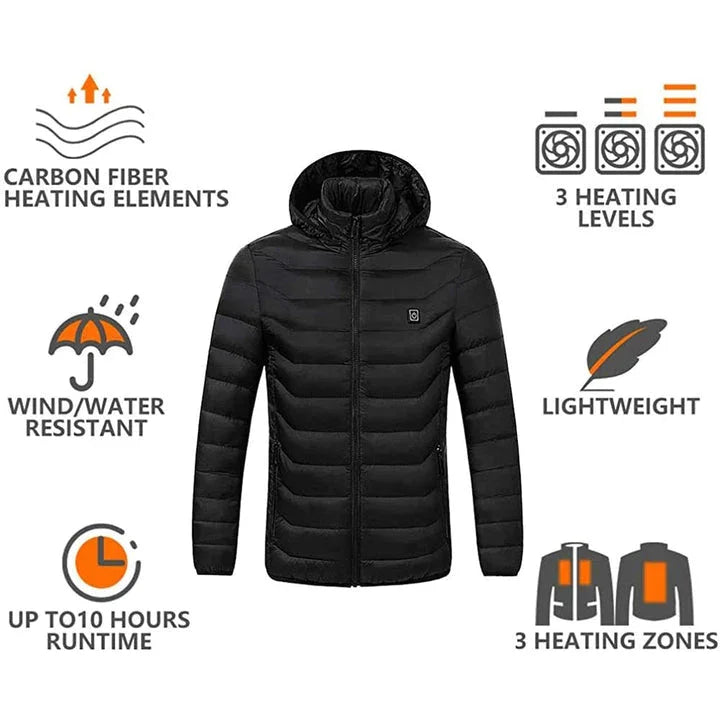 9 Heating Zones Jacket Winter Long Unisex Heated Coat Waterproof Clothes for Women Men USB Powered 3 Gear Temperature Control