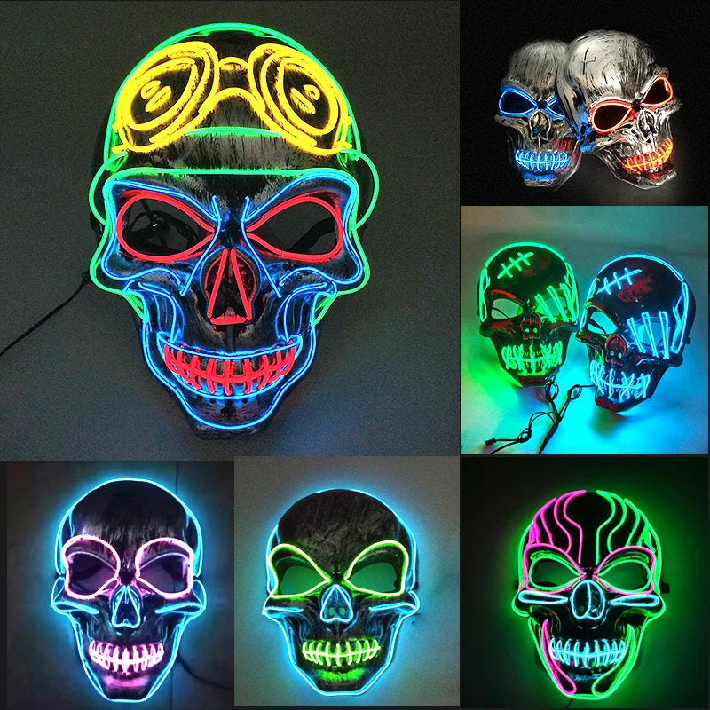 Halloween Horror Skull Head Mask Cosplay Skeleton Disguise Mask 10 Colors Luminous LED Mask  Glowing In The Dark Halloween Night